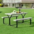 thumbnail image 3 of ORALNER Picnic Table, Resin Dining Table & 2 Benches Set, Weather Resistant Wood Grain Plastic Tabletop & Steel Frame, Picnic Tables for Outdoors, Porch Yard Patio Lawn Party Camping (Grey), 3 of 9