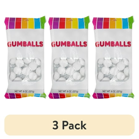 (3 pack) Hilco White Tutti Frutti Gumballs, 8 oz Regular Size Chewing Gum