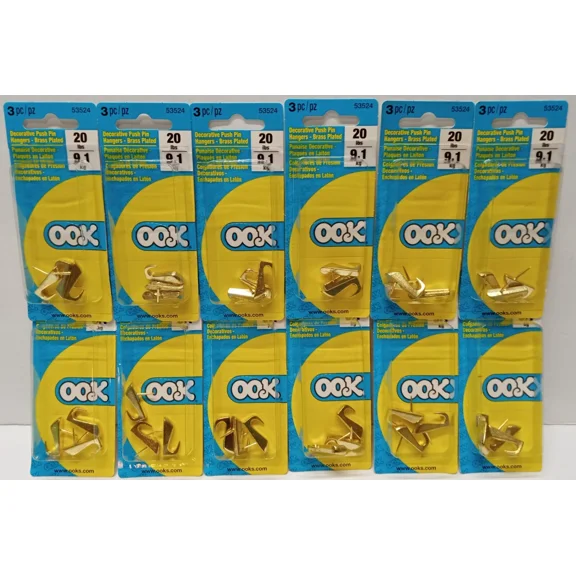 Lot Of 12 Ook Decorative Push Pin Hangers 20 Lbs 3 Pieces # 53524
