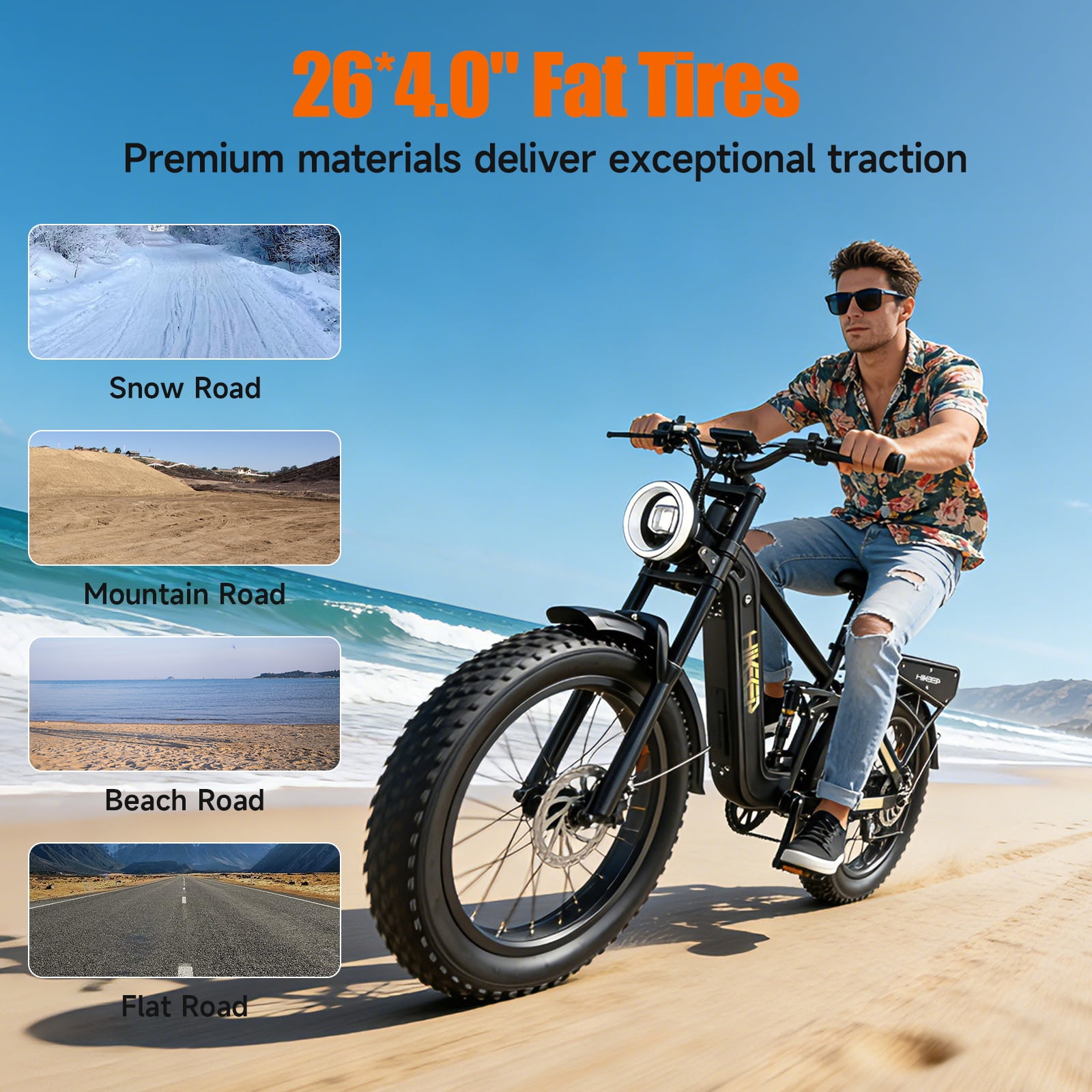 Helokeep 26" Black Fat Tire High Performance Cargo Electric Bike for Men, 4000W Peak 2000W, 40MPH, 48V 25Ah UL2849 Off-Road Ebike