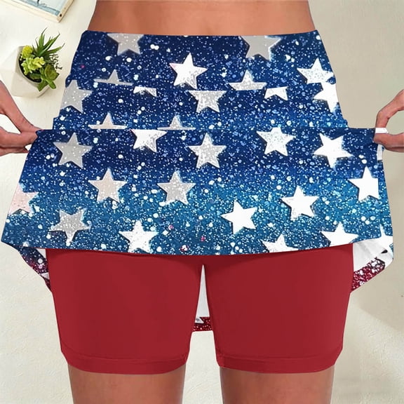 Kctiaxy Womens Skorts 4th of July Patriotic Skirt with Built-in Shorts Summer High Waist Breathable Beach Yoga Jogging Mini Skort