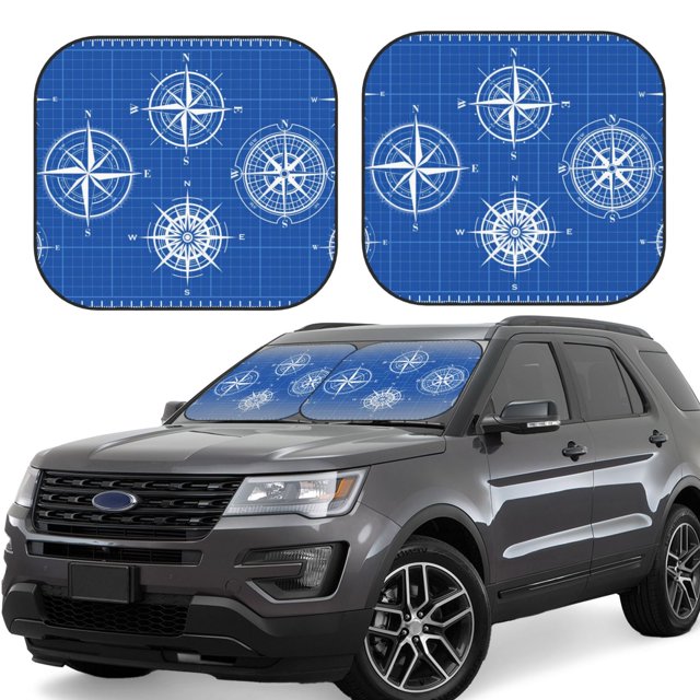 Fotbe Compass Juego de 2 Piezas de Parasoles para Parabrisas | Bloqueador Solar para Auto | Accesorios Plegables para Protección Solar Interior-Small