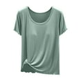 thumbnail image 5 of GPOECD Women's Bralette Built-in Shelf Bra T-Shirt Lightweight Comfortable Staple Basic Top for Streetwear Z80-Mint Green,M, 5 of 5