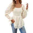thumbnail image 5 of DYMADE Solid Color Elegant Square Neck Long Sleeve Top Shirt For Women, 5 of 6
