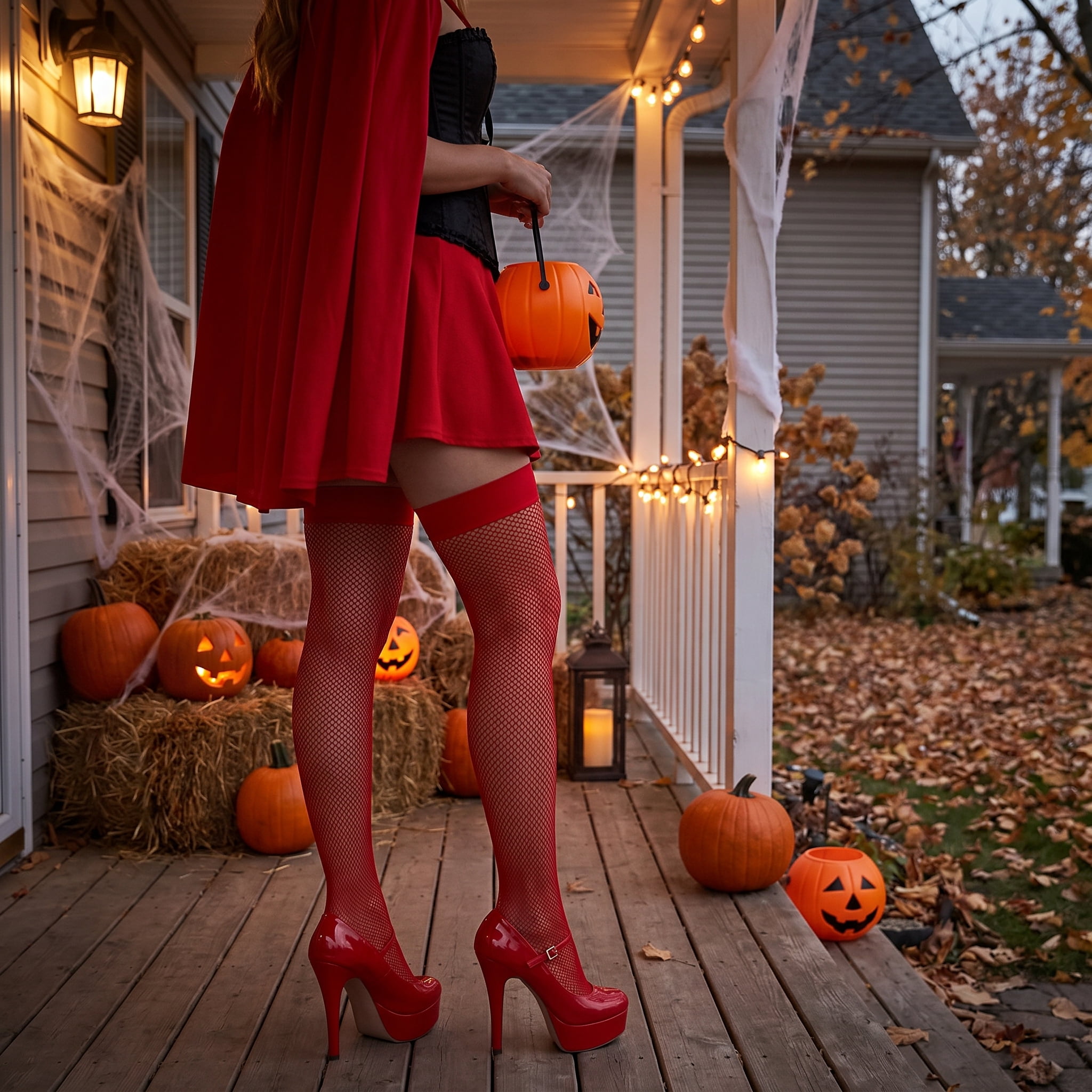 Fishnet Thigh High Tights Costume Accessory for Adults, Red, S-XL, Halloween by Way To Celebrate
