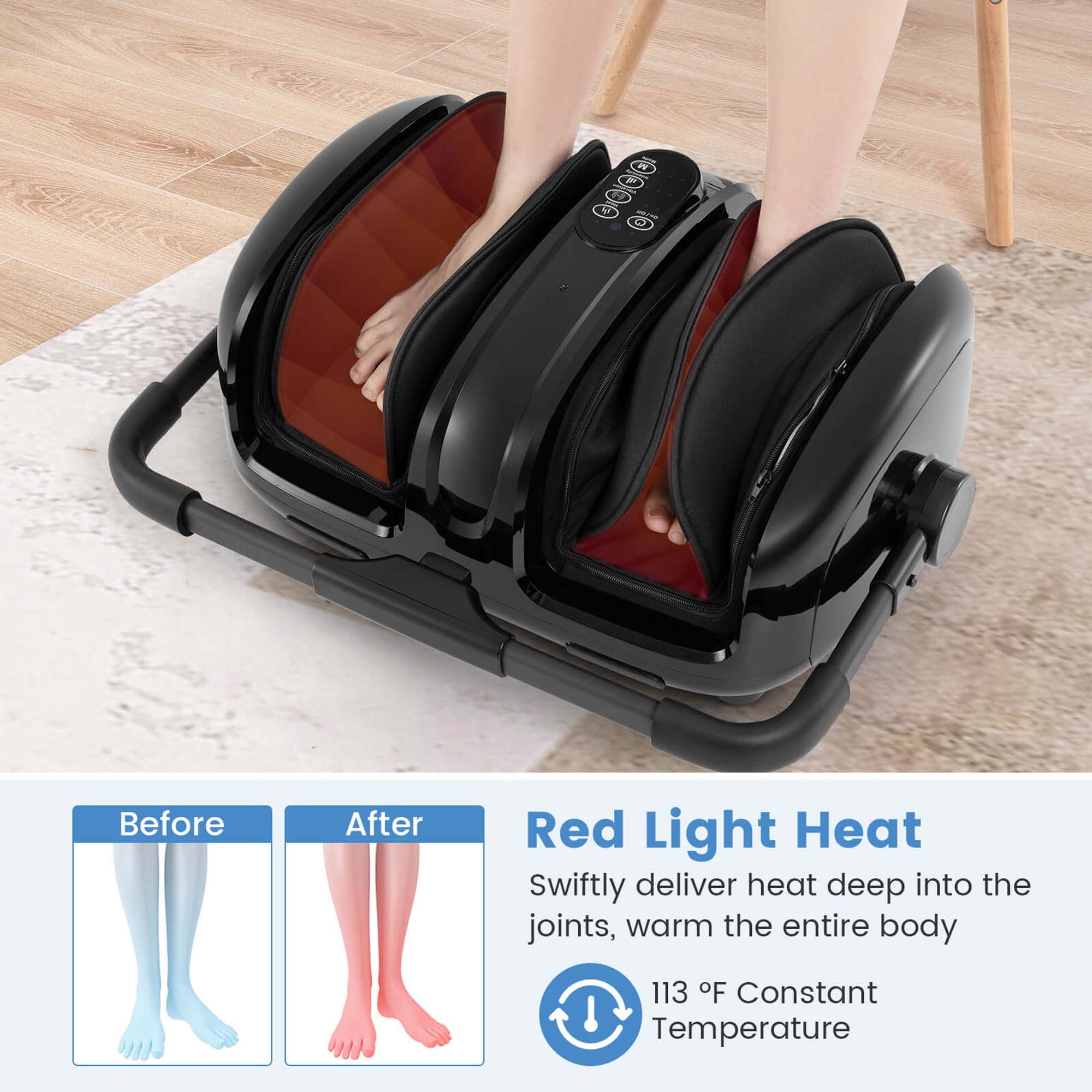 Costway Foot & Calf Massager Vibration Compression Electric Leg Massager Machine with Heat Black
