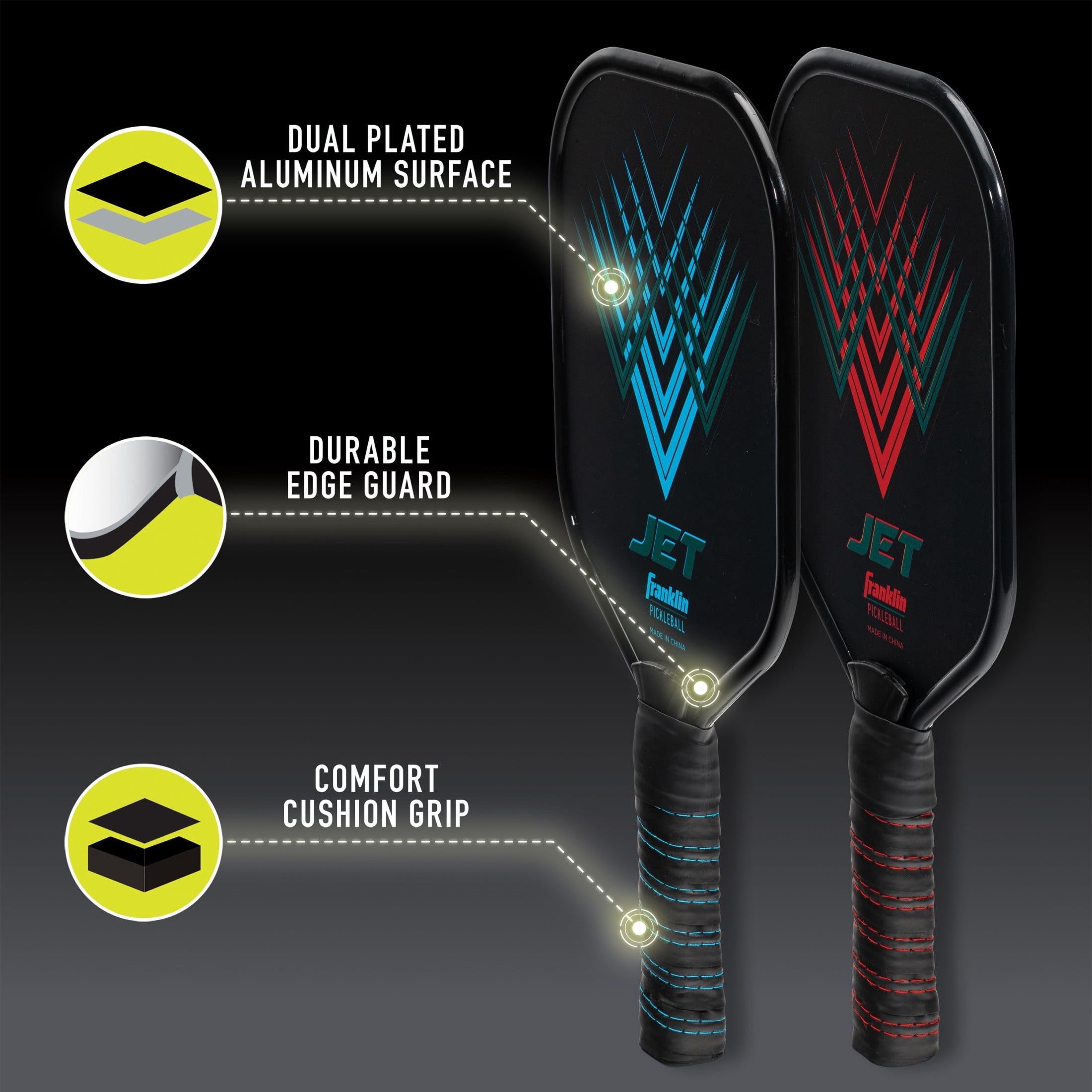 Franklin Sports Jet Pickleball Paddle Set, 4 Paddles, 4 x-40 Balls, Blue, Red
