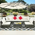 thumbnail image 3 of Gymax 7PCS PE Rattan Patio Sectional Sofa Conversation Set w/ White Cushions, 3 of 10