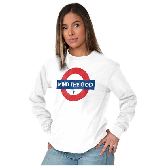 Mind The God Metro Pun Religion Long Sleeve TShirt Men Women Brisco Brands S