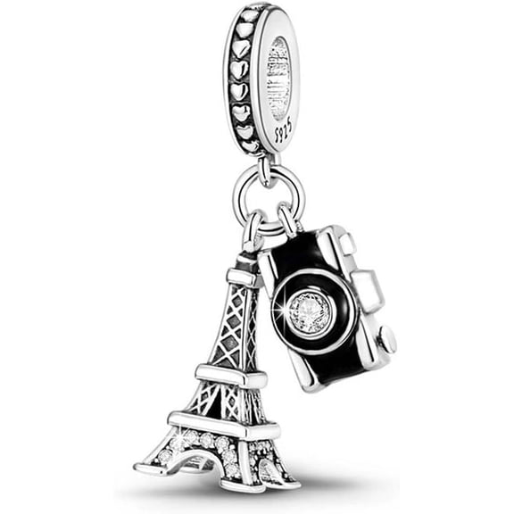 Romantic ParisTower Camera Charm Bracelet - S925 Sterling Silver with 5A Cubic Zirconia | Perfect Jewelry for Capturing Precious Moments