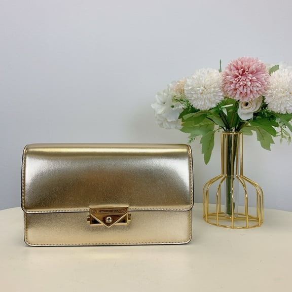 Michael Kors 35F2G0EC6M Cece Medium Metallic Faux Leather Clutch IN PALE GOLD