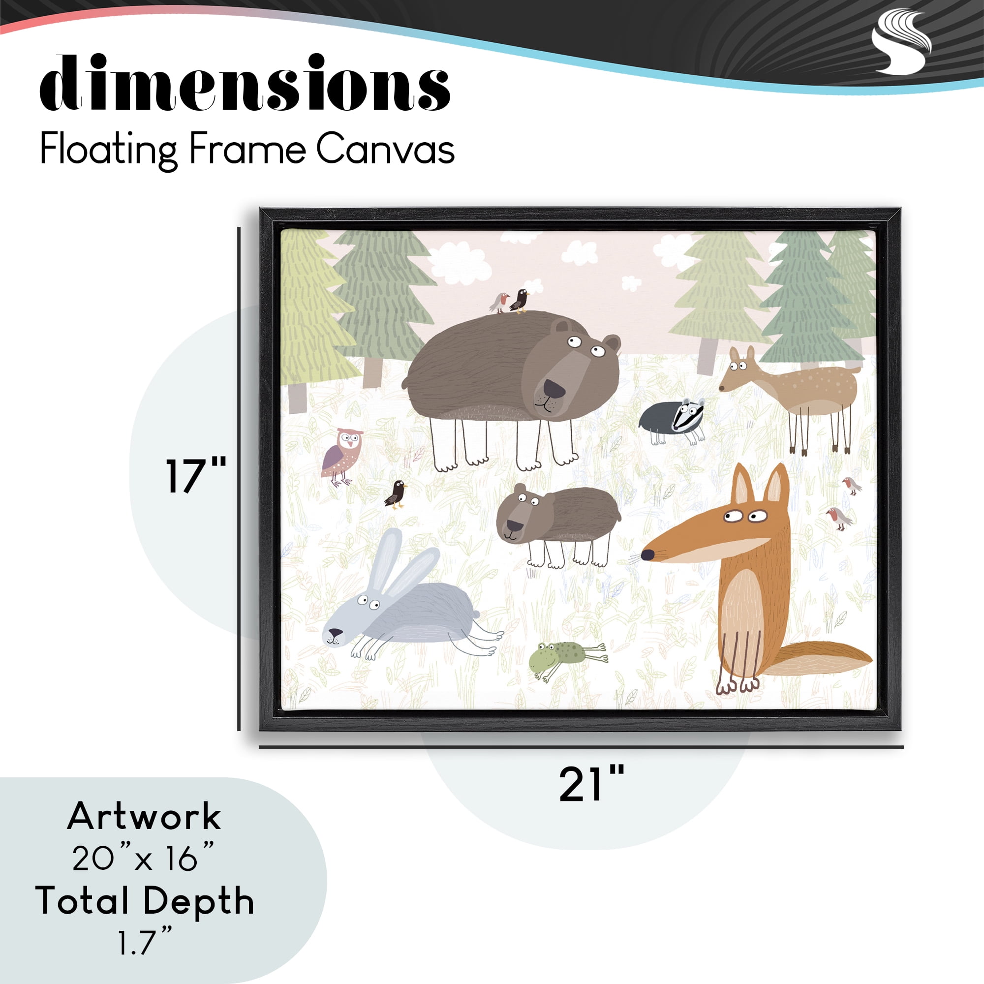 Stupell Industries Forest Animals Out and About Black Framed Floater Canvas Wall Art, design by Carla Daly