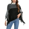 thumbnail image 3 of LELINTA Women Irregular Tassel Knitted Long Sleeve V Neck Winter Poncho Ladies Tassel Shawl Sweater Top Coat, 3 of 7