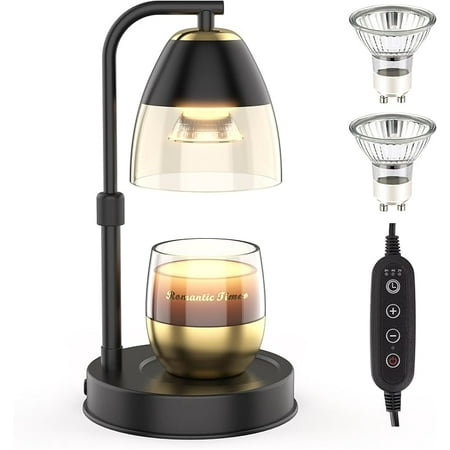 RAINBEAN Modern Candle Warmer Lamp with Timer Dimmer and 2 Bulbs, Height Adjustable, Christmas Birthday Gifts for Women Mom, Cozy Living Room Bedroom Home Decor, Black