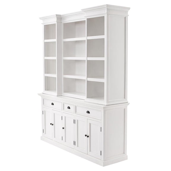 Halifax Mahogany Wood Kitchen Hutch Cabinet with 5 Doors 3 Drawers in White