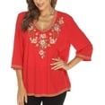 thumbnail image 2 of Women's Boho Embroidered Tops 3/4 Sleeve Mexican Peasant Shirts Bohemian Loose Tunic Blouses, 2 of 5