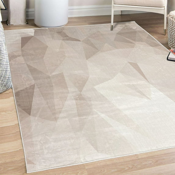 Ombre Decorative Rug, Fractal Mosaic Form Simplistic Abstract Triangles Color Transition Effect, Quality Carpet for Bedroom Dorm and Living Room, 6 Sizes, Pale Sepia, by Ambesonne