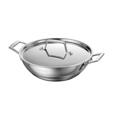 Tramontina Utsava 2.75-Quart Tri-Ply Clad Stainless Steel Kadai with Lid - Induction & Oven Safe