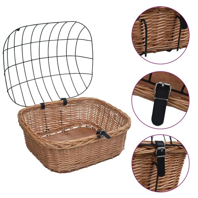 Cesta Delantera para Bicicleta vidaXL de Mimbre Natural con Cubierta para 7 kg