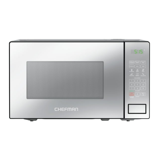 Chefman Horno De Microondas 0.7 Pies Cúbicos 6 Menús Automaticos de 700 vatios con 10 niveles de potencia, modo ecológico, memoria, función de silencio, color negro
