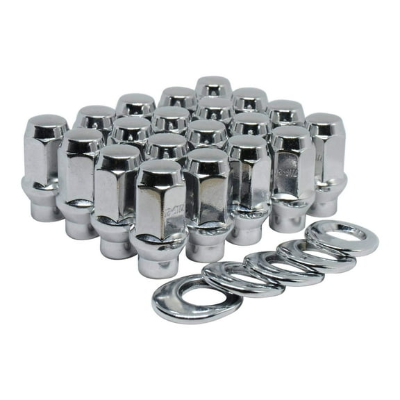 20 ET Conical Bulge Long Lug Nuts 9/16" with Offset Washers 0.33" Shank 0.75" Dia 1.75" Length