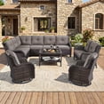 thumbnail image 2 of Bellefurn 6-Piece Outdoor Wicker Patio Furniture Set, L-Shaped Sectional Sofa with Loveseat & Swivel Rocking Chairs, All Weather Rattan Conversation Set, Beige Cushions for Backyard Porch Garden, 2 of 11