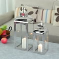 thumbnail image 2 of JHY DESIGN Silver Stainless Steel Candle Lantern with Tempered glass 20.5"&15" High Candle Lanterns for Indoor Outdoor, 2 of 6