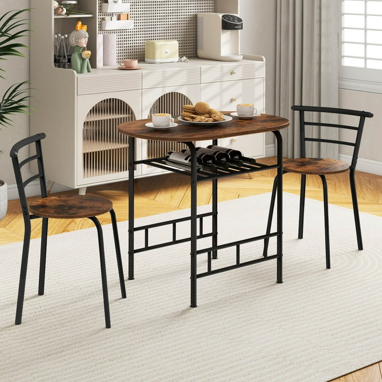 Costway 3 Pcs Dining Set Table and 2 Chairs Compact Bistro Pub Breakfast Home Kitchen Brown