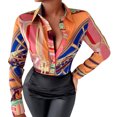 thumbnail image 1 of Blusas De Verano Blusas básicas estampadas Camisa con cuello en V Mujer Manga larga Traje diario (Naranja S) Cgtredaw Para estrenar, 1 of 1