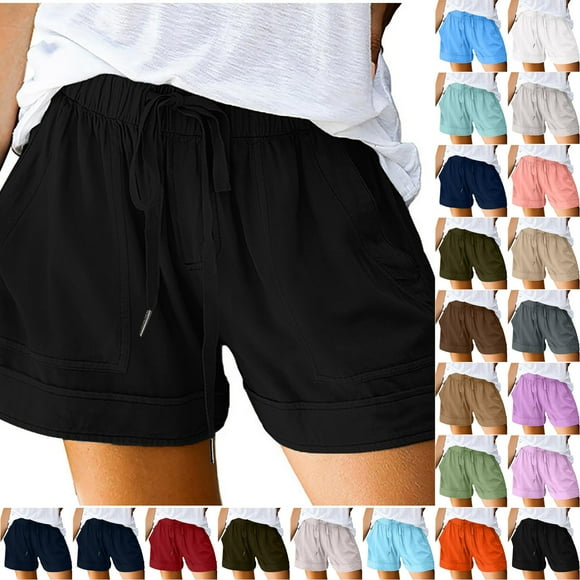 Summer Shorts for Women Plus Size Beach Drawstring Pockets Loose Cute Vacation Trendy Casual Shorts White XL