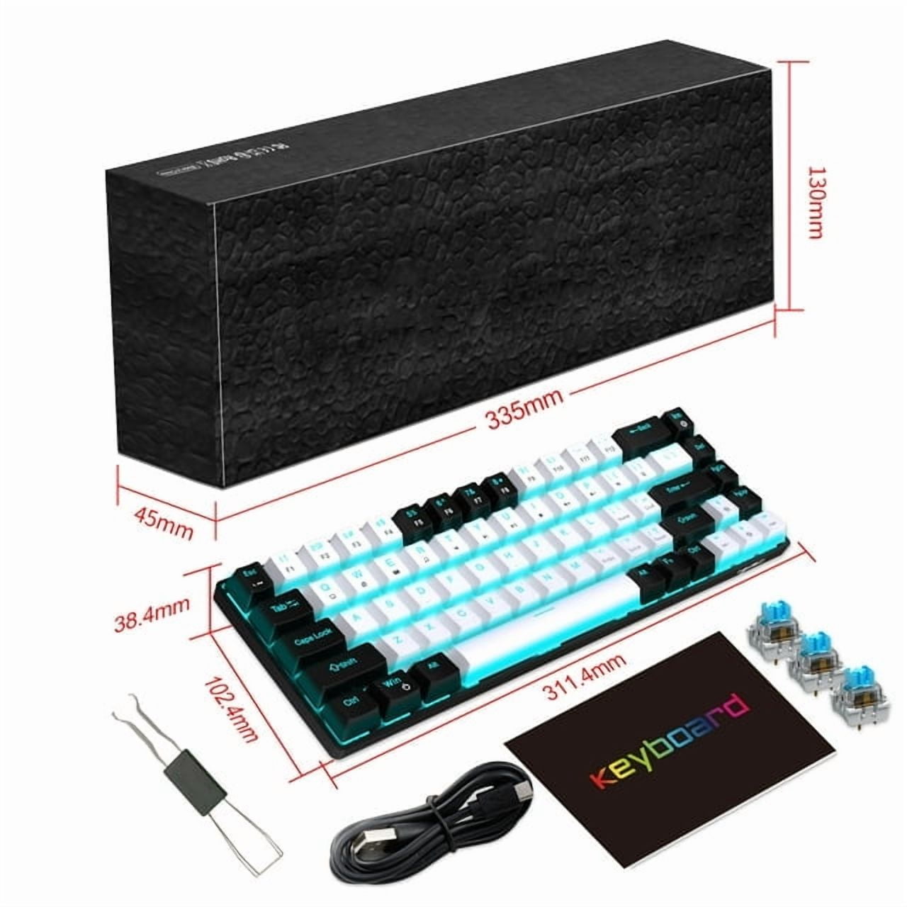 Mechanical Gaming Keyboard Wired, 68 Keys RGB Backlit 60% Keyboard,Multimedia & Anti-ghosting Keys for Windows Computer Laptop PC Mac Gamer,Black and White