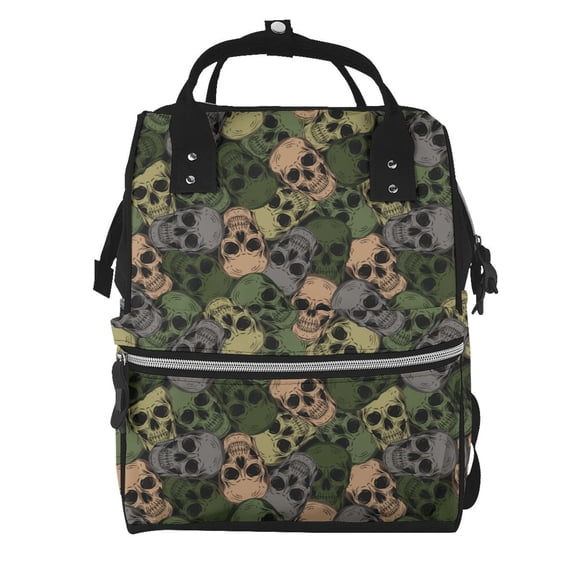 Fuzoiu Camouflage Skulls Print Diaper Bag Backpack,Baby Essentials Travel Tote,Multi function Waterproof Diaper Bag, Travel Essentials Baby Bag - Unisex