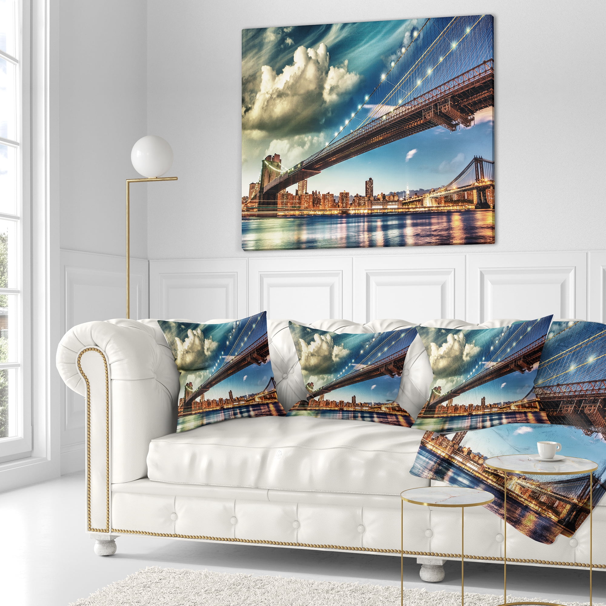 Designart Manhattan Skyline at Summer - Cityscape Photo Throw Pillow - 18x18