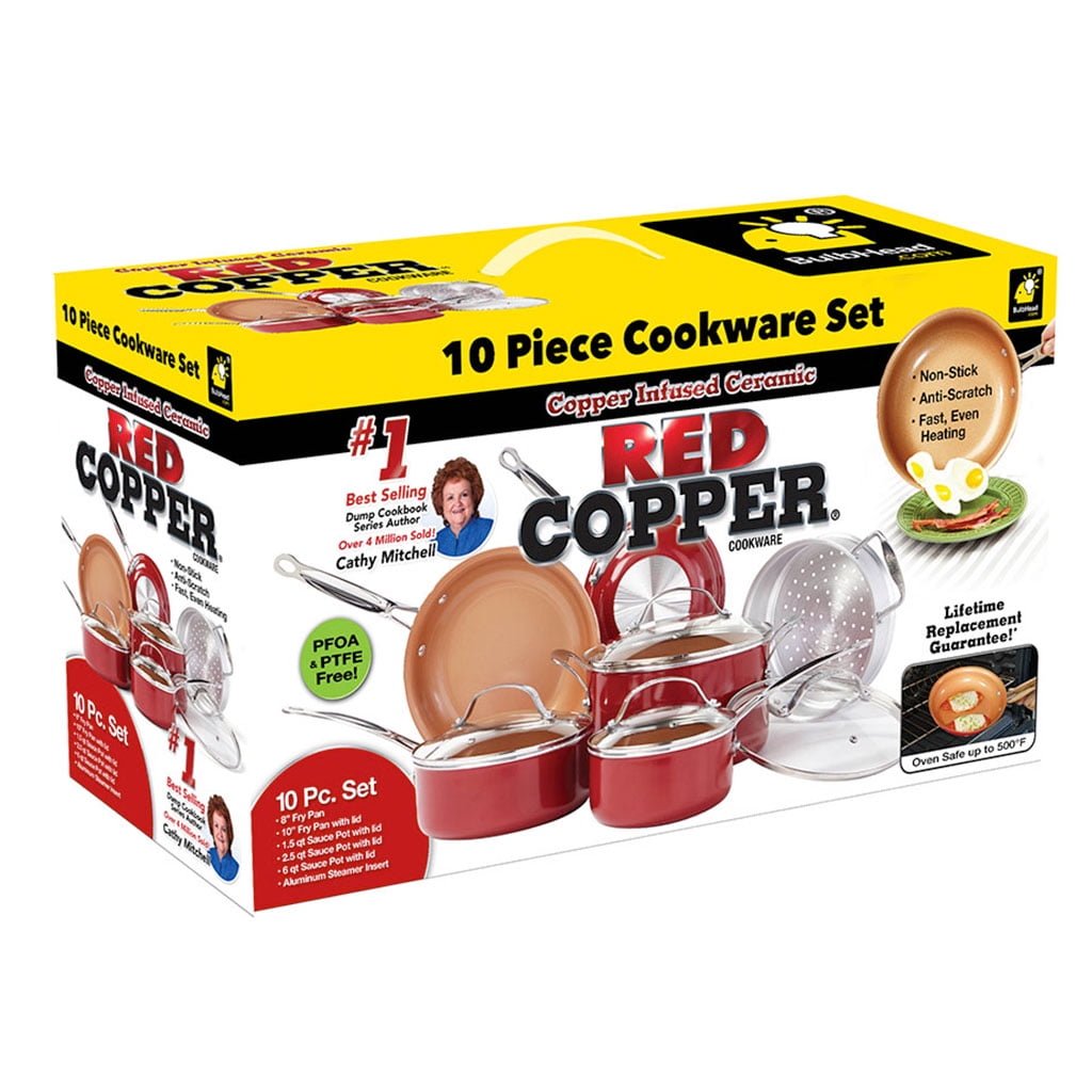Red Copper As Seen On TV Ceramic Copper Cookware Set Red