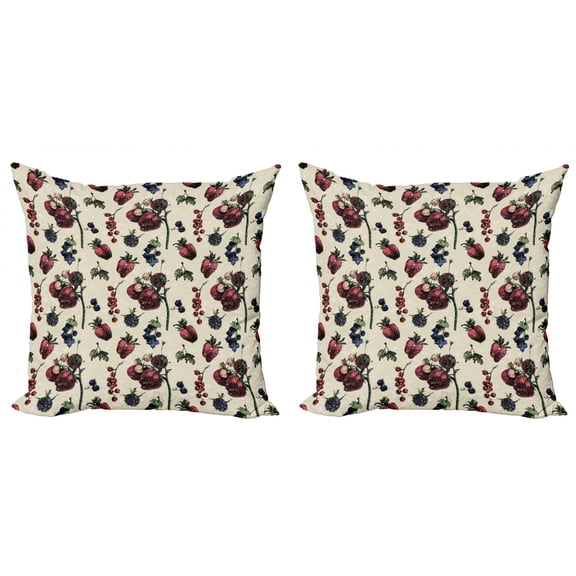 Ambesonne Vintage Throw Pillow Cover 2 Pack, Berry Fruit Art, 16", Multicolor