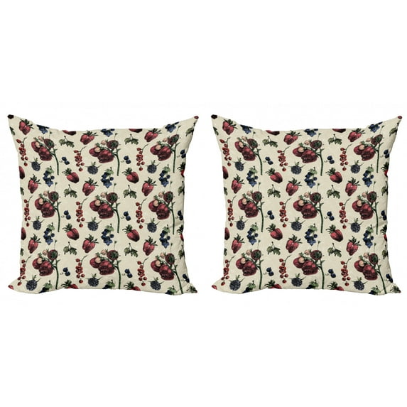 Ambesonne Vintage Throw Pillow Cover 2 Pack, Berry Fruit Art, 16", Multicolor