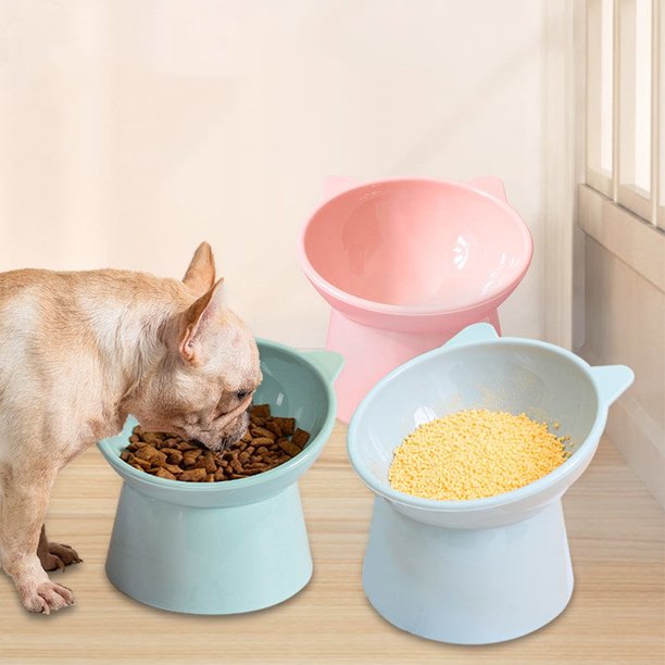 New Cat Bowl High Foot Dog Bowl Neck Protector Cat Pet Food Water Bowl Anti-overturning Binaural Pet Feeding Cup Pet Feeder BowlA-Blue He Qiyong unisex