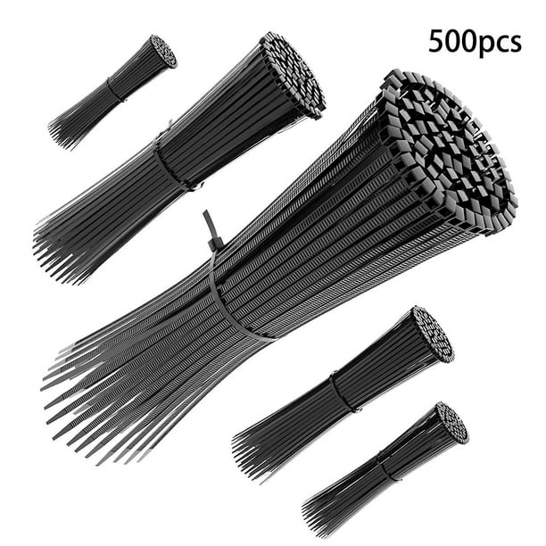 500 bridas para cables, bridas para cables negras resistentes al calor, bridas para cables de nailon autoblocantes, 5 tamaños