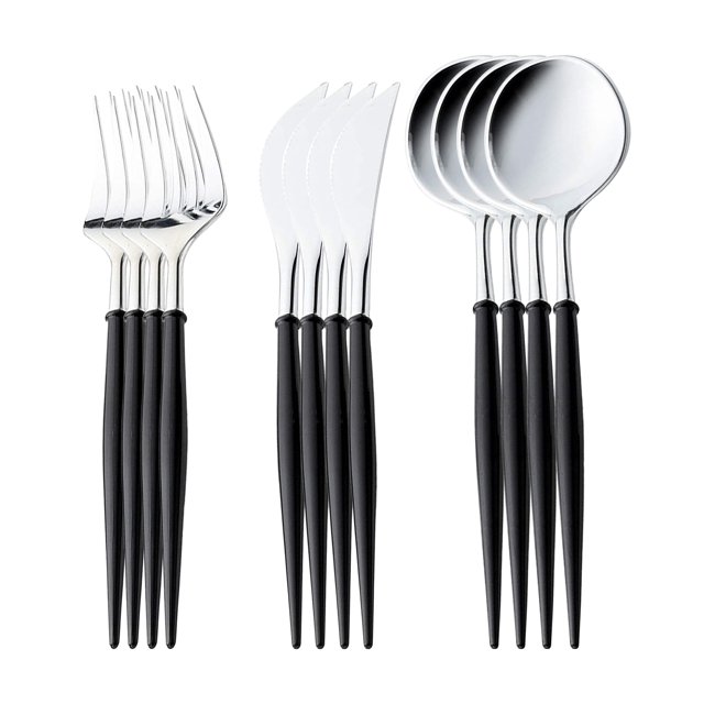 Traje de vajilla Irfora 12 Unids Cuchillo Tenedor Cuchara Cubiertos Juego de Vajilla Desechable Minimalista Juego de Vajilla para Fiesta Boda Cumpleaños Picnic BBQ Navidad Aniversario Irfora Traje de vajilla