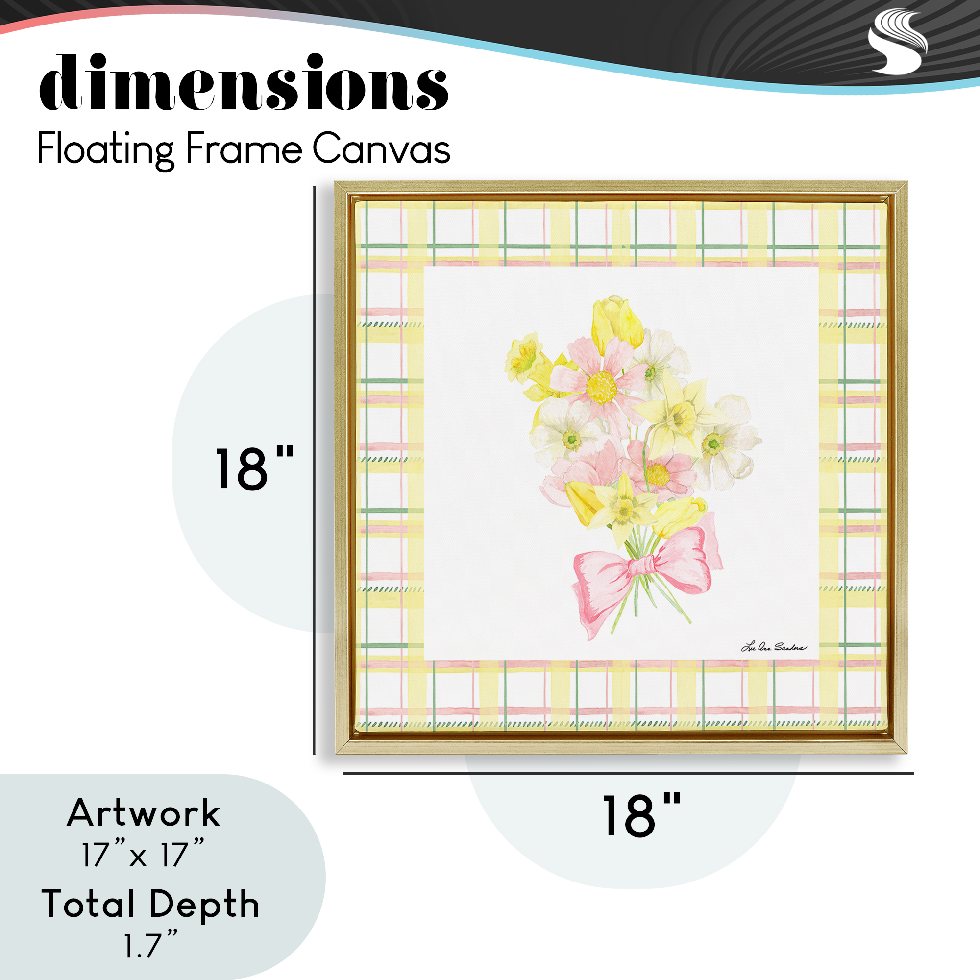 Spring Daffodils on Plaid Gold Framed Floater Canvas Wall Art, design by Lee Ann Sanders