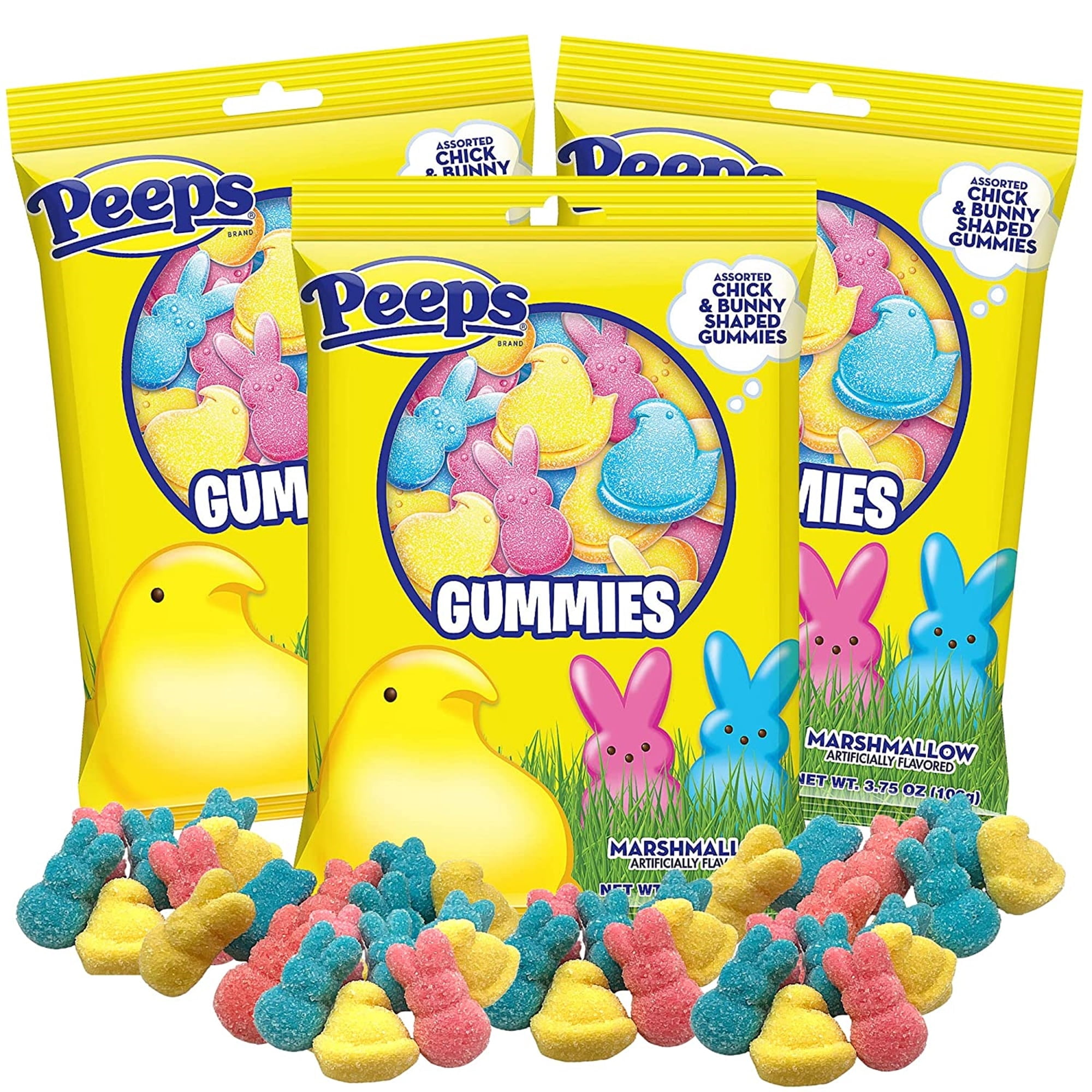 Needzo Easter Peeps Bunny Shaped Gummy Candy, Pack of 3, 3.75 oz Bags