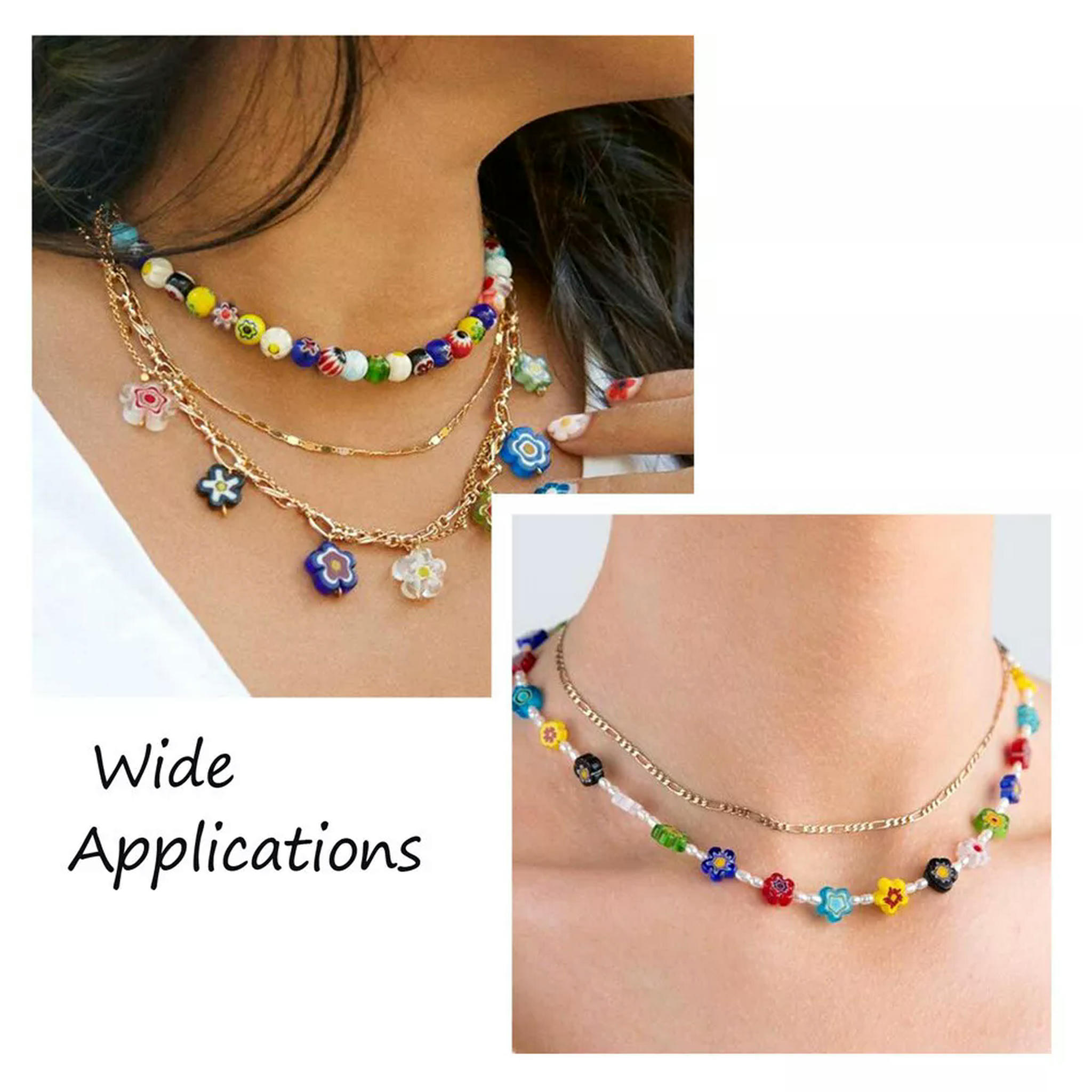 EOEMY 300Pcs 10 Colors Flower Handmade Millefiori Glass Beads Colorful Loose Spacer
