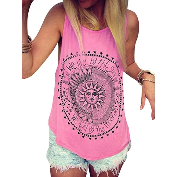 DYMADE Women Loose Floral Print Sleeveless Casual Vest Tank Top
