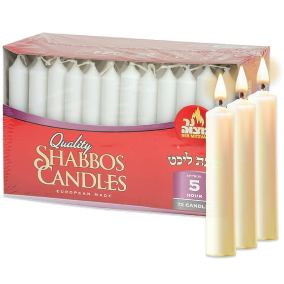 Ner Mitzvah, 5 Hour Candle Lighting Shabbat Candles - White (72 Pack)