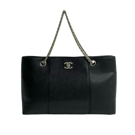 Pre-Owned CHANEL Coco Mark Leather Tote Bag, Mini Shoulder Black, 10218 (Good)