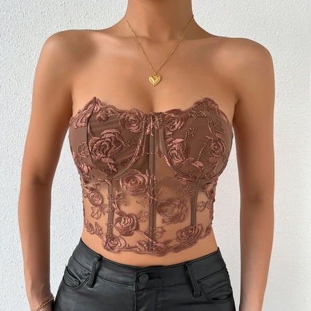 

HHei_K Bra Spliced Three-dimensional Flower Steel Ring Wrapped Breast Fishbone Slim Vest Embroidery Lingerie