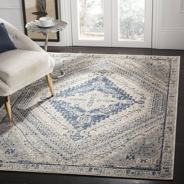 SAFAVIEH Marseille Allison Geometric Area Rug, Navy/Ivory, 6'7" x 6'7" Square