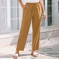thumbnail image 4 of TRUBKH Womens Linen Pants Paperbag Pant High Waisted Lounge Trousers Beach Pants for Women Floral Belt Pants Gaucho Pant Vacation Beach Pants Flowy Gauze Pull On Pants Baggy Linen Pants Khaki L, 4 of 5