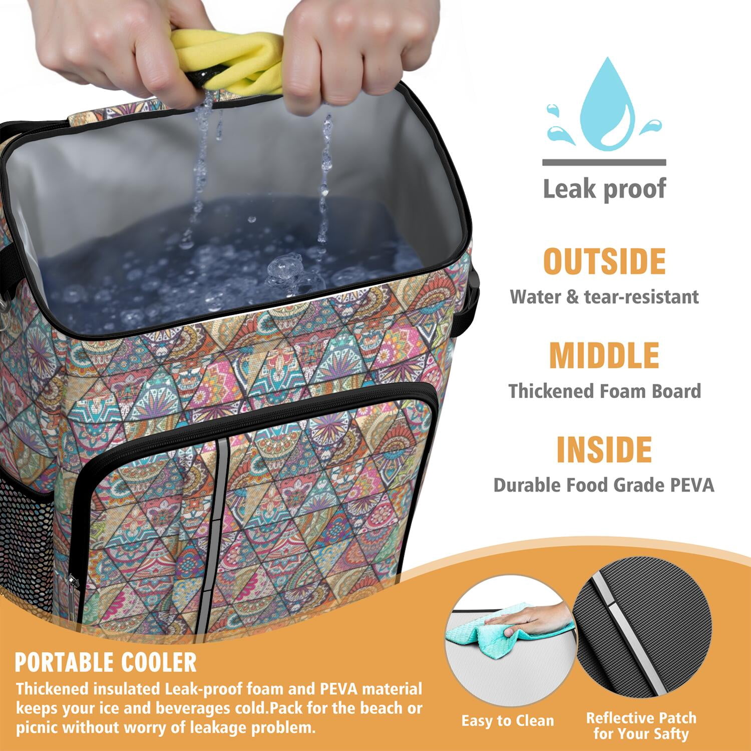 Travel Cooler Bag - Boho Bohemia Flower Camping Beer Cooler Backpack with Bottle Opener- Waterproof Insulated Picnic Backpacks - Cooler Bag for Beach