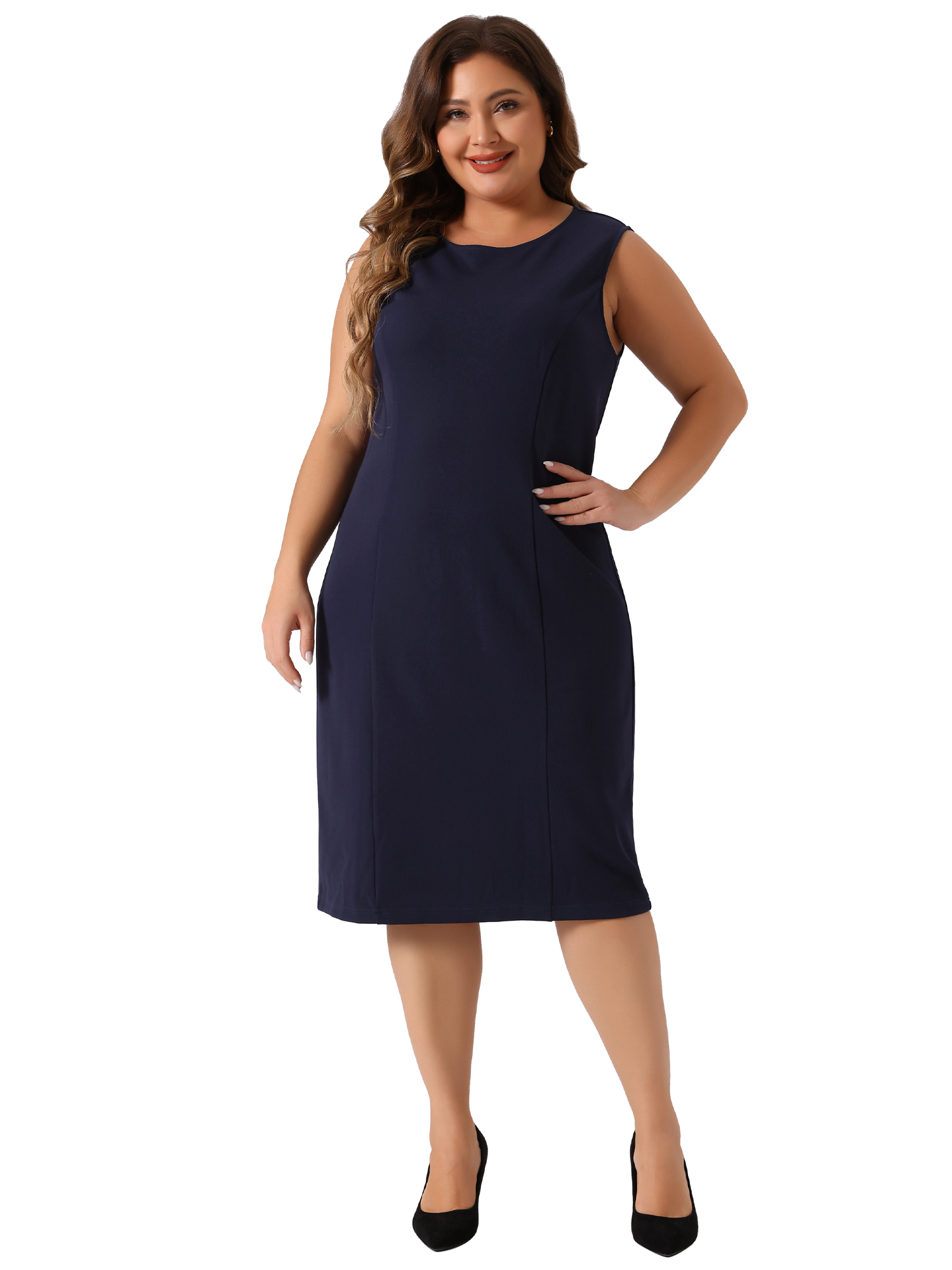 DARING DIVA Women's Plus 2 Pieces Dress Suits Blazers and Sleeveless Dress 3X Navy Blue